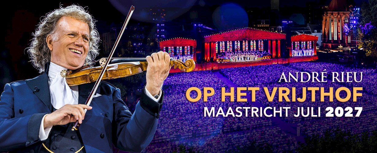 Officiële foto van André Rieu op het Vrijthof in Maastricht, juli 2027